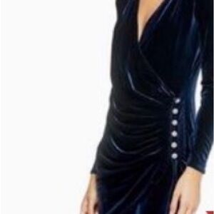 Topshop Navy Velvet Wrap Mini Dress with Side Faux Diamond  Buttons